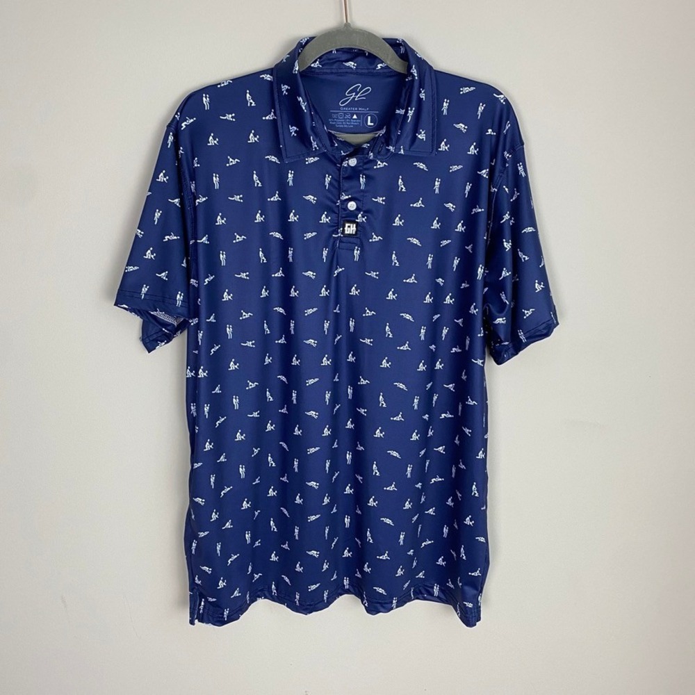 Greater Half Sex Golf Polo Shirt Men Large Performance Kama Sutra Stick Figure